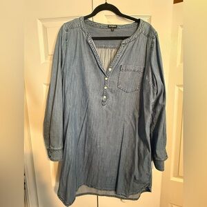 Express Light Blue Denim Button-Down Shirt dress